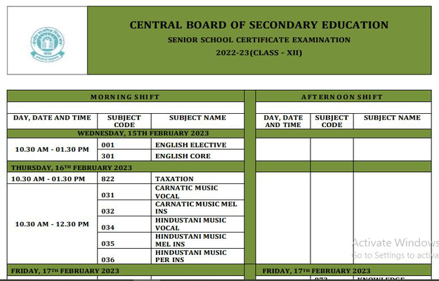 CBSE Class 10th 12th Date Sheet 2023 Download PDF Academic World